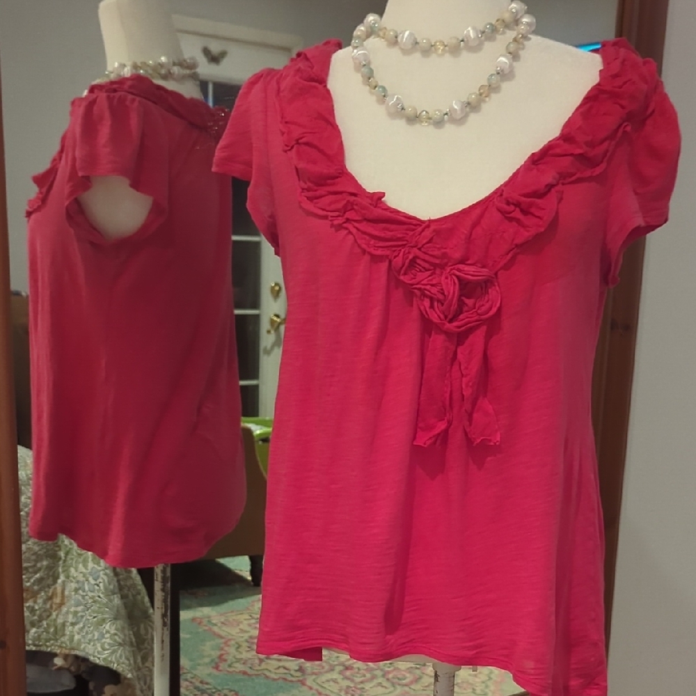 💯 Cotton Anthropologie Fuchsia Ruffled Blouse